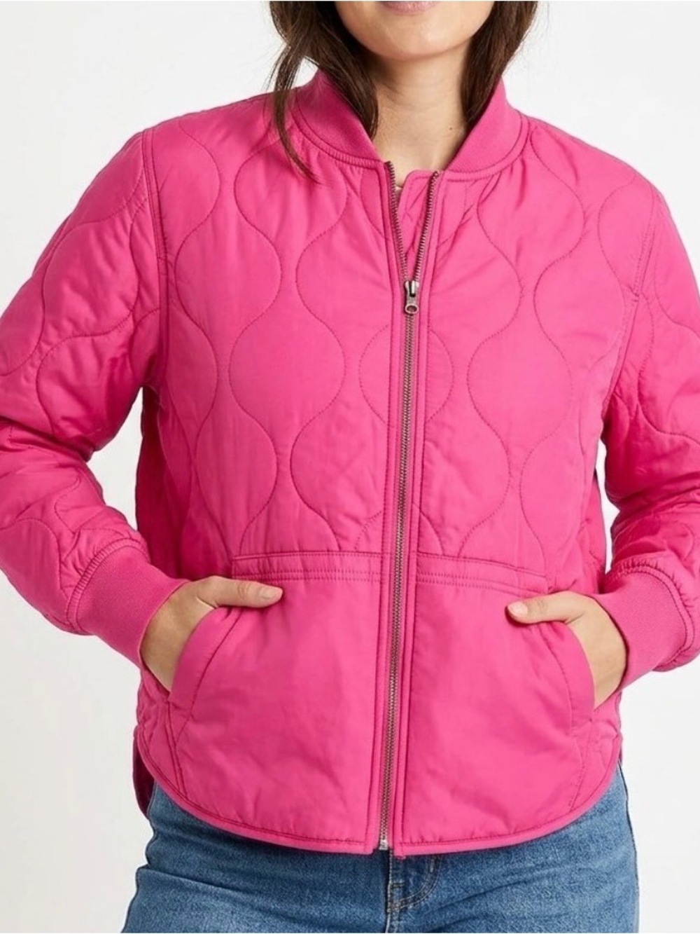 Thread & Supply Hot Pink Quilted Zip Front Jacket - Size Medium